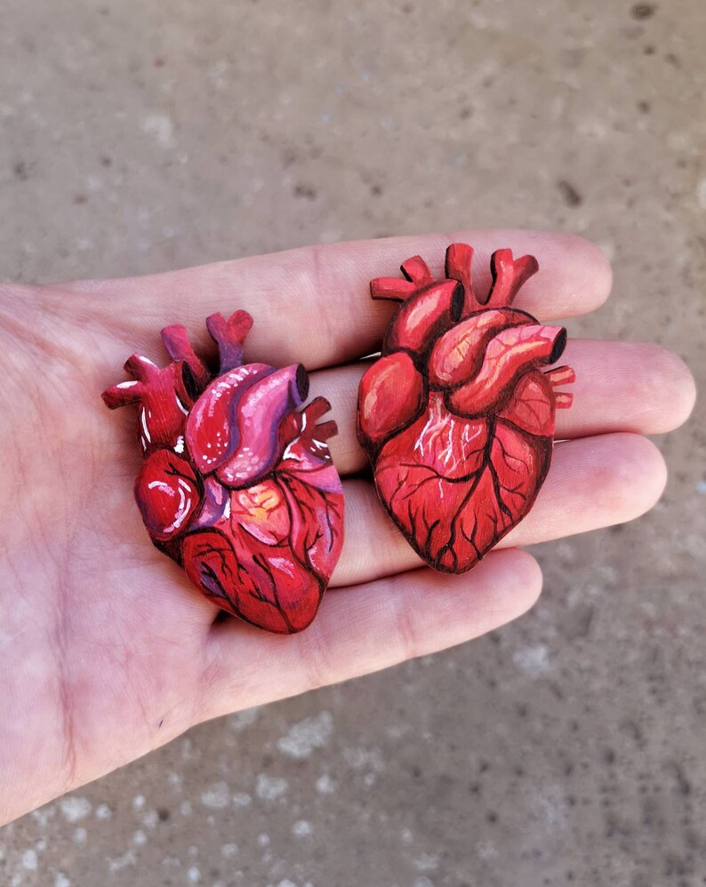 Wooden Anatomical Heart Pin / Real Anatomy Pin / Doctor Gift / Etsy