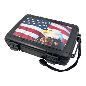American Eagle Flag Graphic - Travel Cigar Humidor waterproof, Cigar Case for Men that Holds 6 Cigars, Cigar Humidor, Airtight Seal