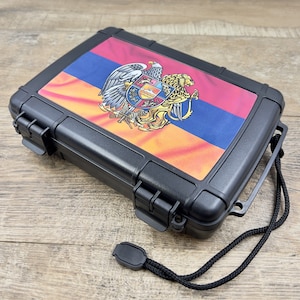 Armenian  Flag & Seal Graphic - Travel Cigar Humidor waterproof, Cigar Case for Men that Holds 6 Cigars, Cigar Humidor, Airtight Seal