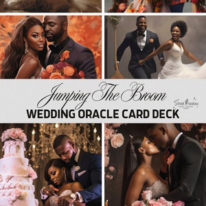 Baraja de cartas del oráculo para bodas / 60 cartas del tamaño del tarot con mensajes / Cartas de adivinación afroamericanas con ilustraciones negras / Regalo de lectura de compromiso nupcial