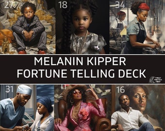 Melanin Kipper Fortune Telling Oracle Deck | 36 Tarot Size Cards With Keyword Meaning | African American Black Divination