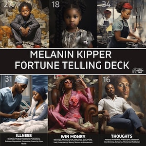 Melanin Kipper Fortune Telling Oracle Deck | 36 Tarot Size Cards With Keyword Meaning | African American Black Divination