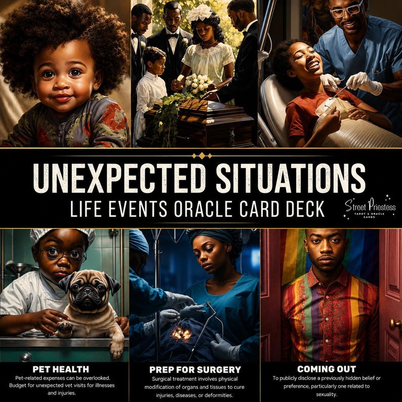 Unexpected Situations Oracle Card Deck | 60 Tarot-Sized Cards | African American Black People Divination | Street Priestess Tarot image 1