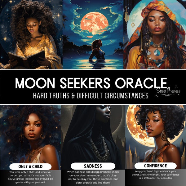 Moon Seekers Oracle Card Deck | African American Black Art Divination | 50 Tarot Sized Cards | Intuitive Messages | Street Priestess Tarot