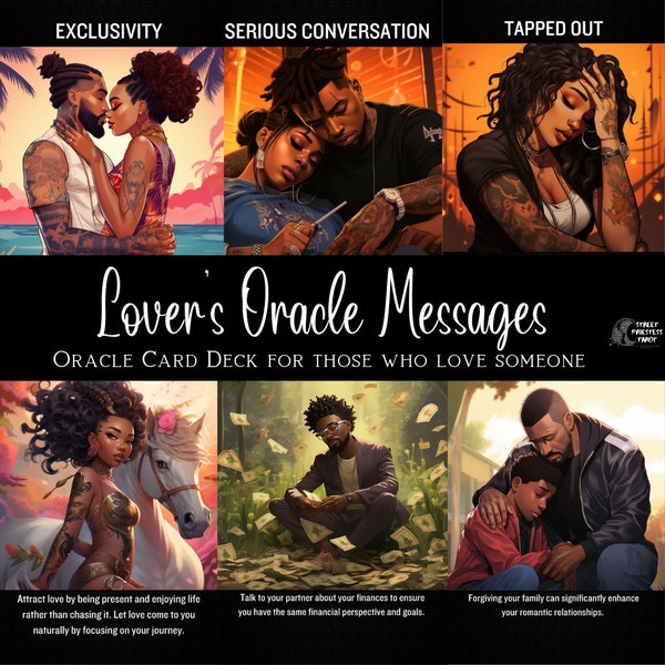 Jeu de cartes Oracle Lovers | Relation amoureuse, messages d'amour | 41 cartes Oracle grand format | Noirs Afro-américains Divination