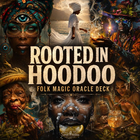 Rooted In Hoodoo Oracle Deck With Digital Guide | 70 Tarot-Sized Cards | African American Black Divination Cards | Street Priestess Tarot