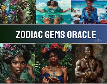 Zodiac Gems Oracle Deck | 55 Tarot-Sized Cards | African American Black Divination Cards | Street Priestess