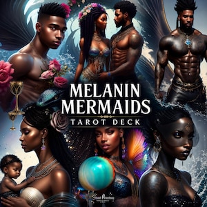 Melanin Mermaids Tarot Deck with Keywords & Digital Guidebook | African American Black Art Divination Cards Street Priestess