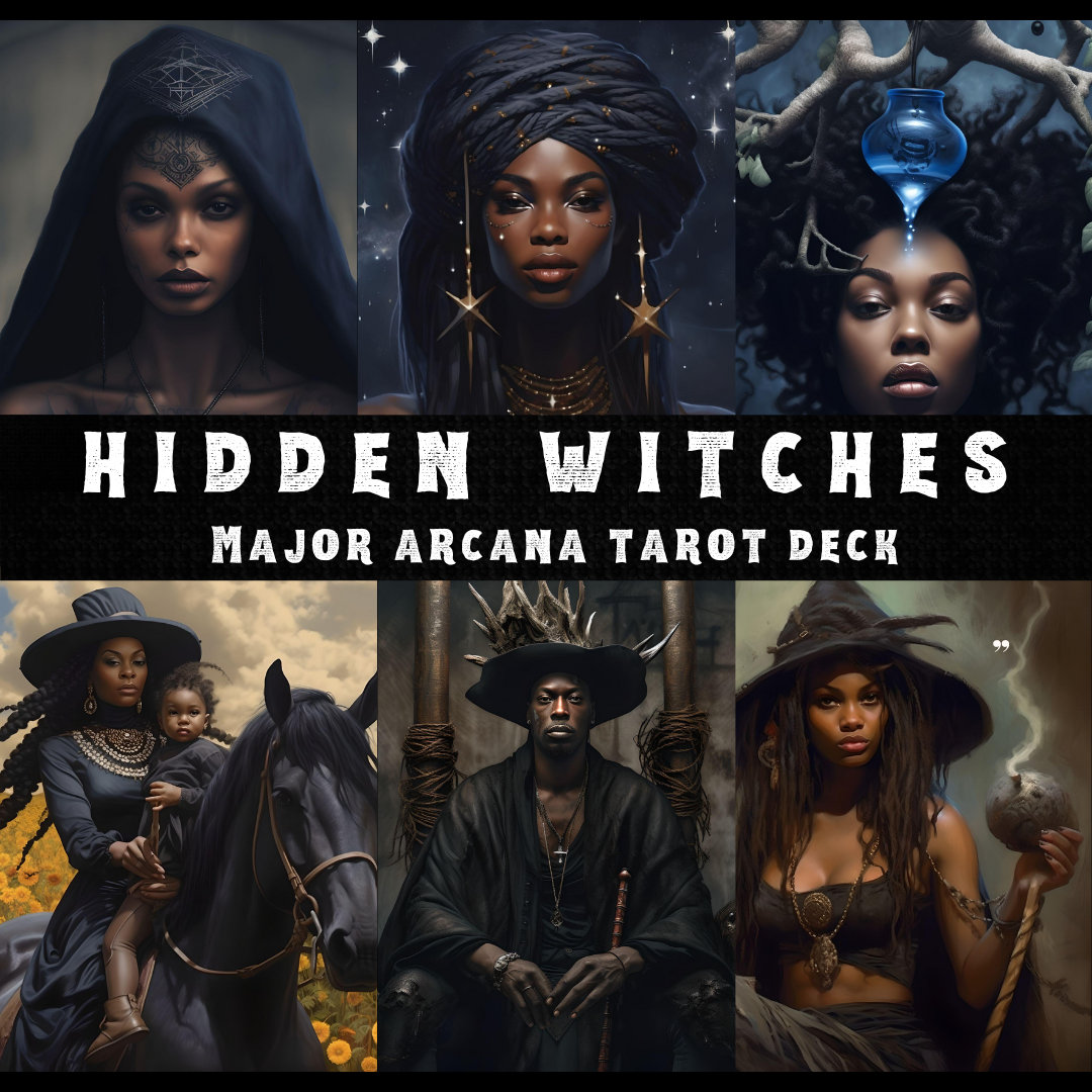 Hidden Witches Major Arcana Tarot Deck | With Digital Guide | 22 Tarot Size Cards |  Black Art Images Oracle African American Divination