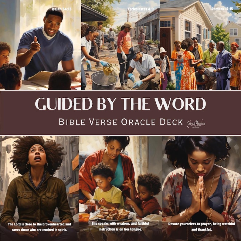 May include: A set of oracle cards with colorful illustrations and Bible verses. The cards are titled "Guided by the Word: Bible Verse Oracle Deck".
