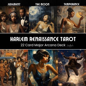 Mazzo di tarocchi Harlem Renaissance / 22 carte dei tarocchi Arcani maggiori / Divinazione dell'arte afroamericana nera / Guida digitale sulla storia dei neri