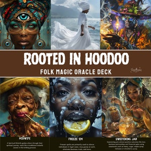 Baraja de oráculo Rooted In Hoodoo con guía digital / 70 cartas del tamaño de las del tarot / Cartas de adivinación afroamericanas y negras / Tarot de la sacerdotisa callejera