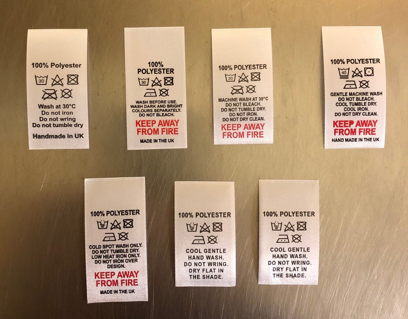 100 Polyester, Wash Care Labels, Clothing Labels, 8 Variations Etsy UK