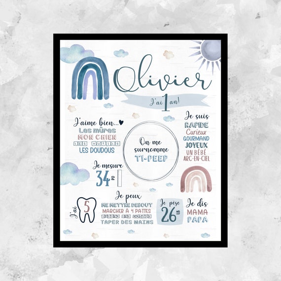 Poster personalizzato per il primo compleanno, nuvola, arcobaleno, festa  per bambini di 1 anno, poster di 1 anno, FILE DIGITALE -  Italia