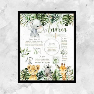 Custom first birthday poster,safari,jungle,jungle animals,leaf,foliage,1 year poster,DIGITAL FILE