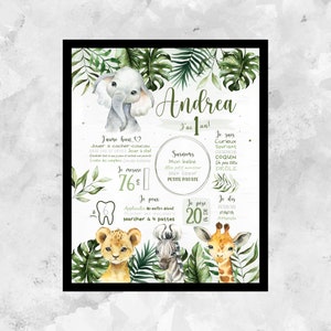 Custom first birthday poster,safari,jungle,jungle animals,leaf,foliage,1 year poster,DIGITAL FILE image 2