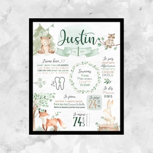 Personalised first birthday poster,woodland,animals,forest,baby party 1 year, table 1 year, poster 1 year,fox,lapin,FICHIER DIGITAL