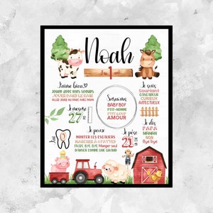Personalized first birthday poster, farm animals, farm, 1 year old baby party, 1 year old painting, 1 year old poster, cow, DIGITAL FILE