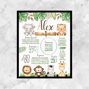 Personalized first birthday poster,safari,jungle,jungle animals,leaf,foliage,1 year poster,DIGITAL FILE