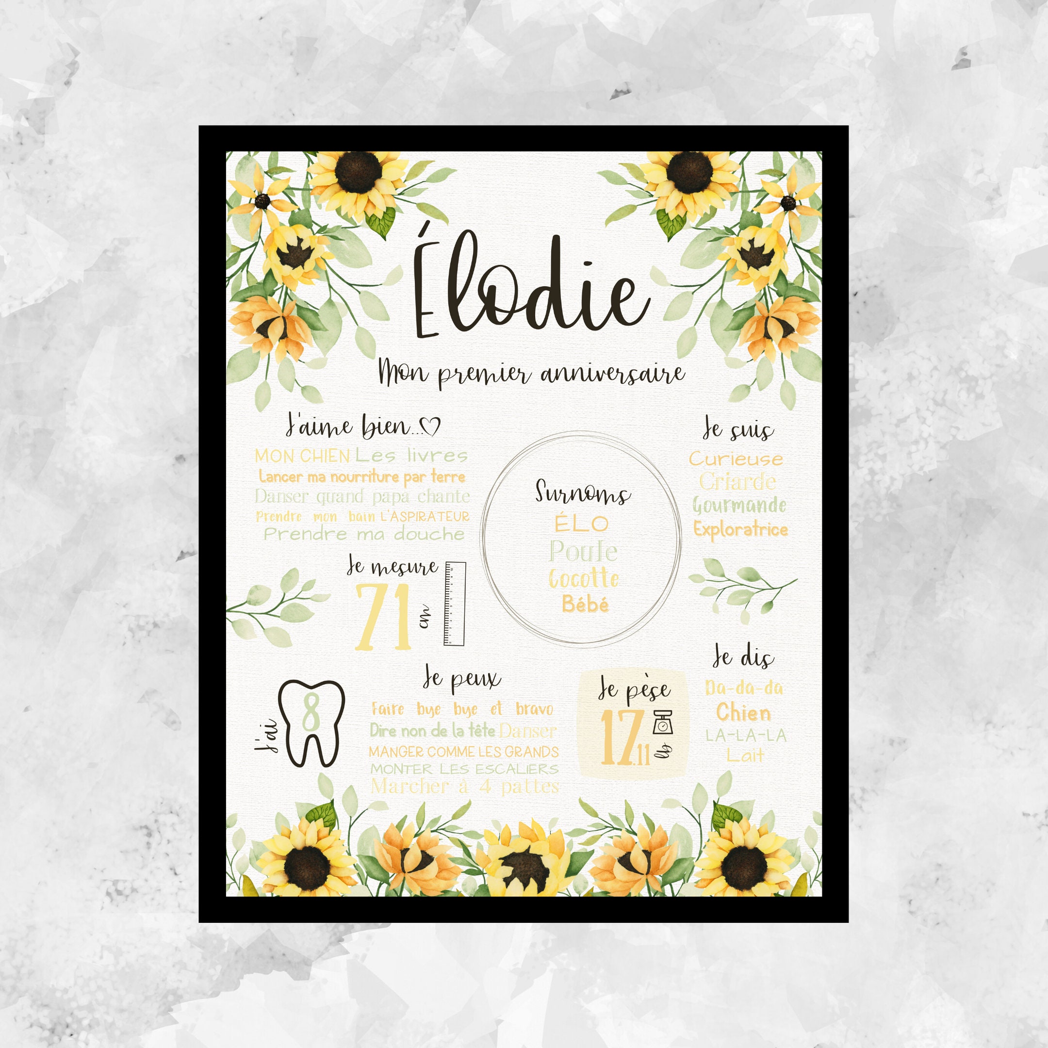 Custom First Birthday Postersunflowersunflowerflowerbaby Etsy Hong Kong