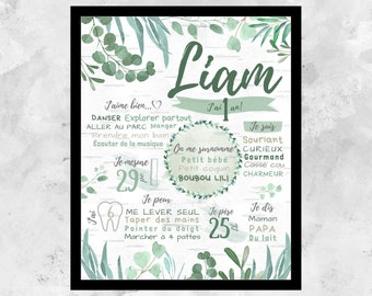 Personalized first birthday poster,baby party 1 year,eucalyptus,leaf,foliage,birthday chart,poster 1 year,DIGITAL FILE