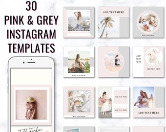 Instagram Post Templates | Grey and Pink Instagram Feed | Instagram Posts | Instagram Branding Bundle | Canva Templates | Instagram Feed