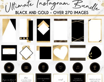 Instagram Template Bundle, Instagram Post Templates, Black and Gold Instagram, Gold Instagram Highlights, Canva Templates, Instagram Quotes