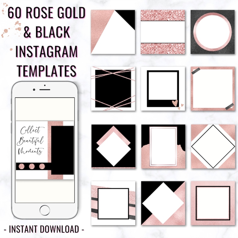 60 Blank Instagram Templates for Posts Rose Gold and Black Etsy UK