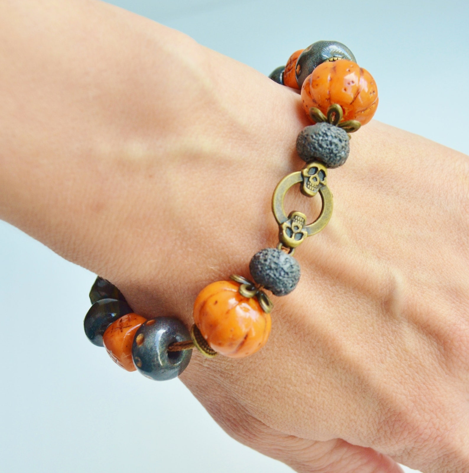 Halloween bracelet clay Skull bracelet clay Pumpkin bracelet Etsy