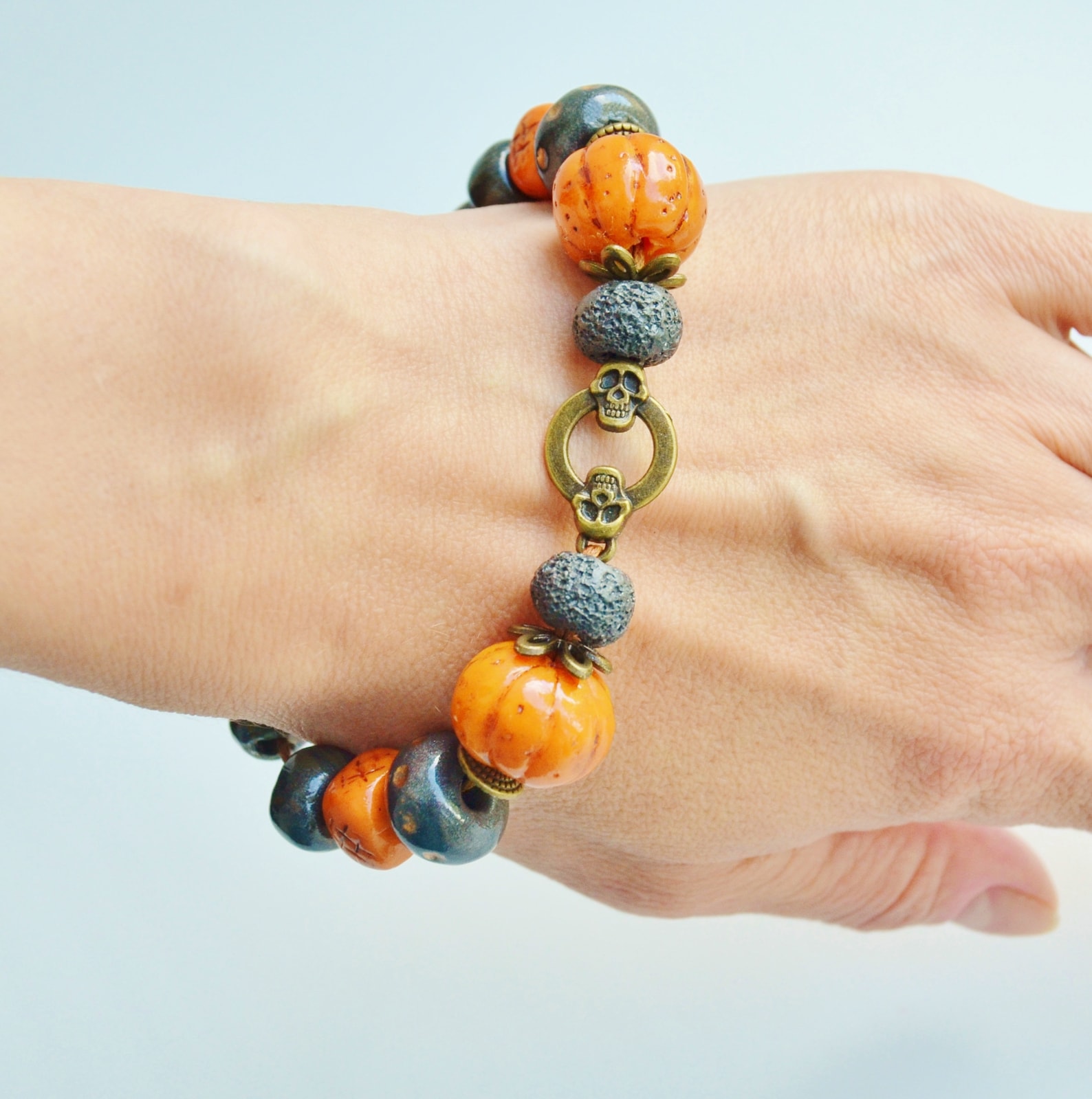 Halloween bracelet clay Skull bracelet clay Pumpkin bracelet Etsy