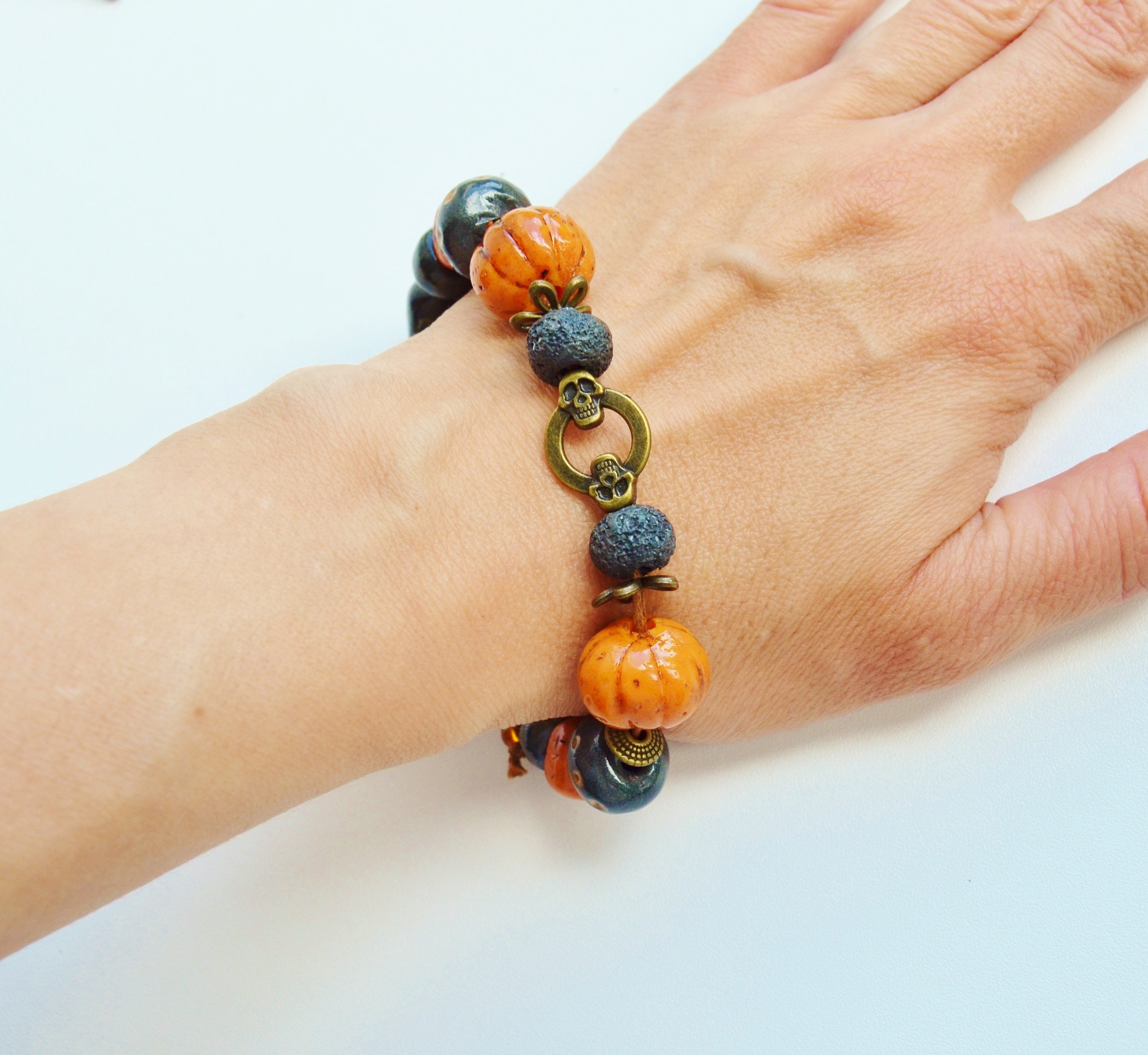 Halloween bracelet clay Skull bracelet clay Pumpkin bracelet Etsy