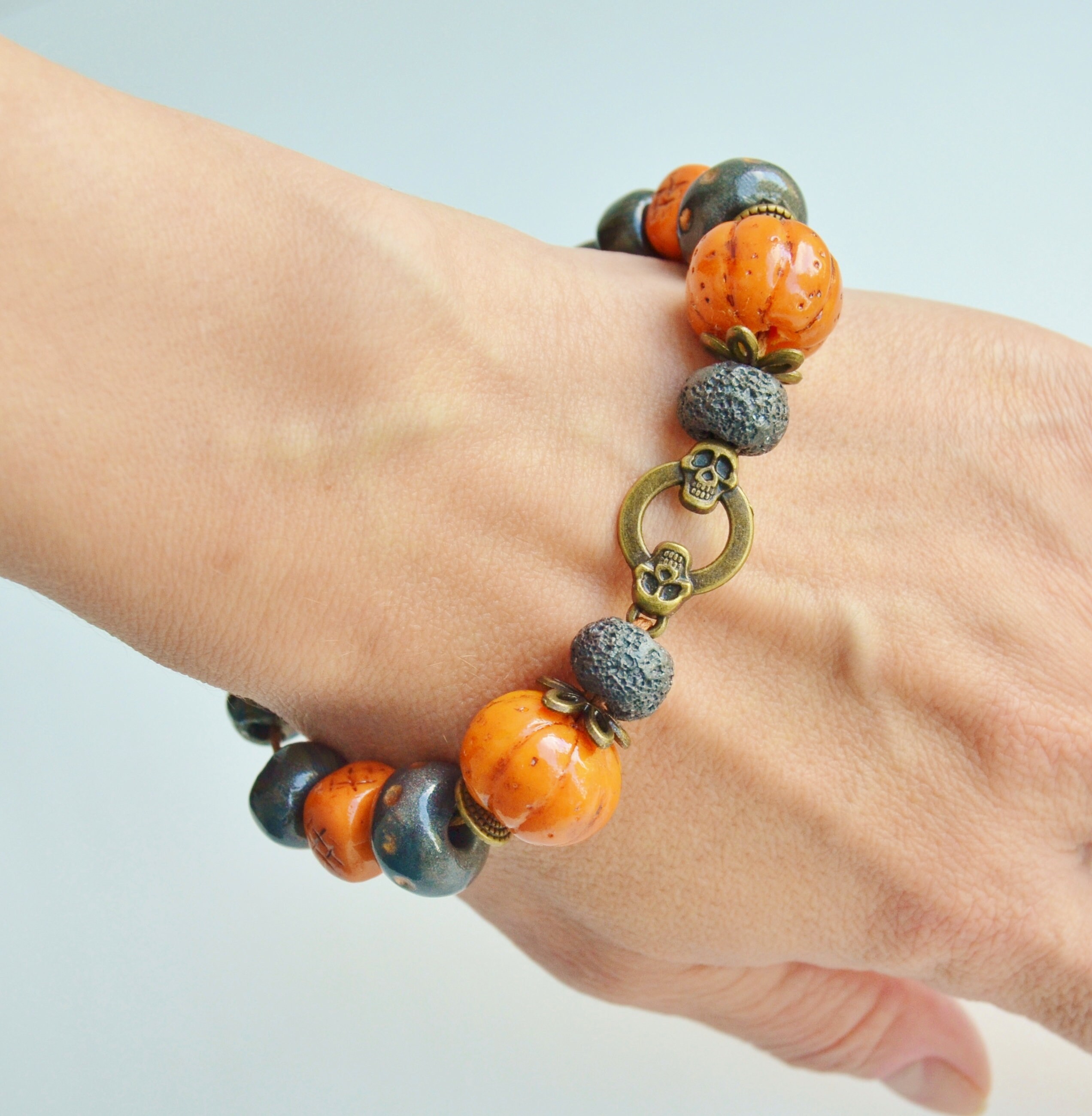 Halloween bracelet clay Skull bracelet clay Pumpkin bracelet Etsy