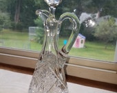 Brilliant Cut Lead Crystal Cruet Faceted Stopper Starburst Pattern Floral Base