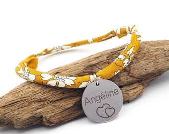 Bracelet Liberty fleuri personnalisé avec gravure médaille Or ou Argent, modèle «BL#16», Cadeau Anniversaire, Maman, Saint-Valentin