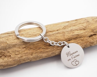 Porte clés "Maman on t'aime" en acier inoxydable personnalisé et gravé - Cadeau Personnalisé - fête des mères