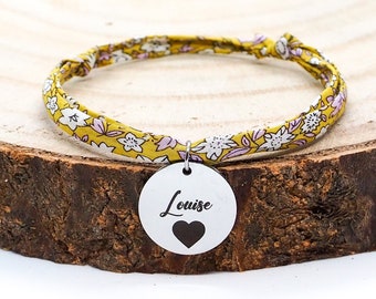 Personalisiertes florales Liberty-Armband mit Gold- oder Silbermedaillengravur, Modell "BL # 12", Geburtstagsgeschenk, Mutter, Valentinstag