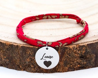 Personalisiertes florales Liberty-Armband mit Gold- oder Silbermedaillengravur, Modell "BL#14", Geburtstagsgeschenk, Mama, Valentinstag