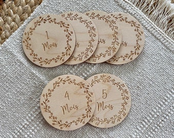 Wooden milestone cards for baby birth, 4 models, 12 months double-sided, quality wood, ideal birth gift. baby photo...