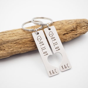 Personalized and engraved stainless steel heart key ring with meeting date & initials - Personalized Gift, Valentine's Day Gift