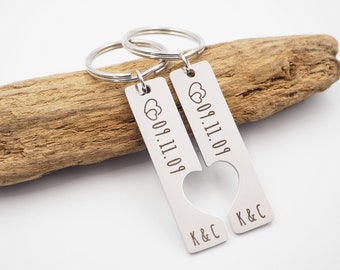 Personalized and engraved stainless steel heart key ring with meeting date & initials - Personalized Gift, Valentine's Day Gift