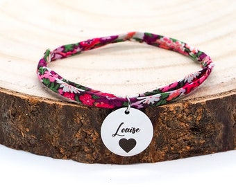 Personalisiertes florales Liberty-Armband mit Gold- oder Silbermedaillengravur, Modell "BL#07", Geburtstagsgeschenk, Mama, Valentinstag