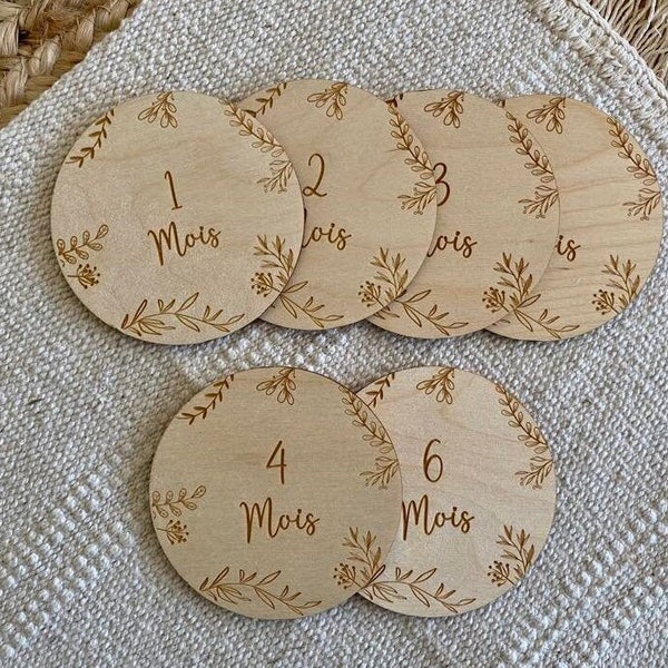 Wooden milestone cards for baby birth, 6 models, 12 months double-sided, quality wood, ideal birth gift. baby photo...