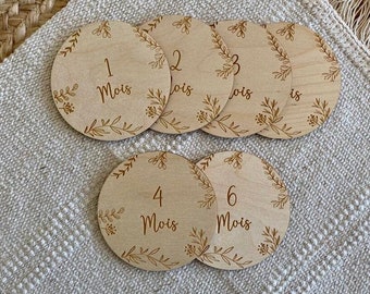 Cartes étapes en bois pour naissance bébé, 6 modèles, 12 mois en Recto-Verso, Bois de qualité, idéal cadeau de naissance. photo bébé ...