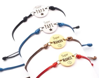 Bracelet personnalisé avec médaille ronde et cordon pour Homme & Femme, Bracelet Papa, parrain, témoin, fête des papi - cadeau idéal noël