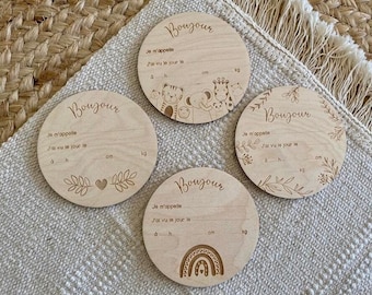 Wooden baby welcome cards for baby birth, 4 models, Quality wood, ideal birth gift. baby photo...