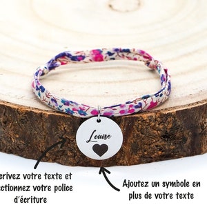 Bracelet Liberty fleuri personnalisé avec gravure médaille Or ou Argent, modèle BL11, Cadeau Anniversaire, Maman, Saint-Valentin image 2