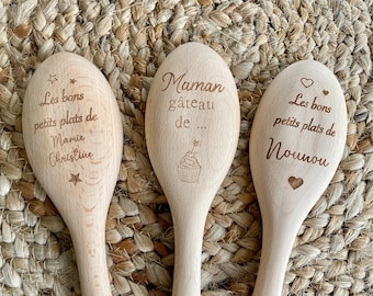 Cuillère en bois de cuisine personnalisée, gravure laser idéal pour maman, mamie, nounou, bonne fête maman, fête des mères, cadeau nounou