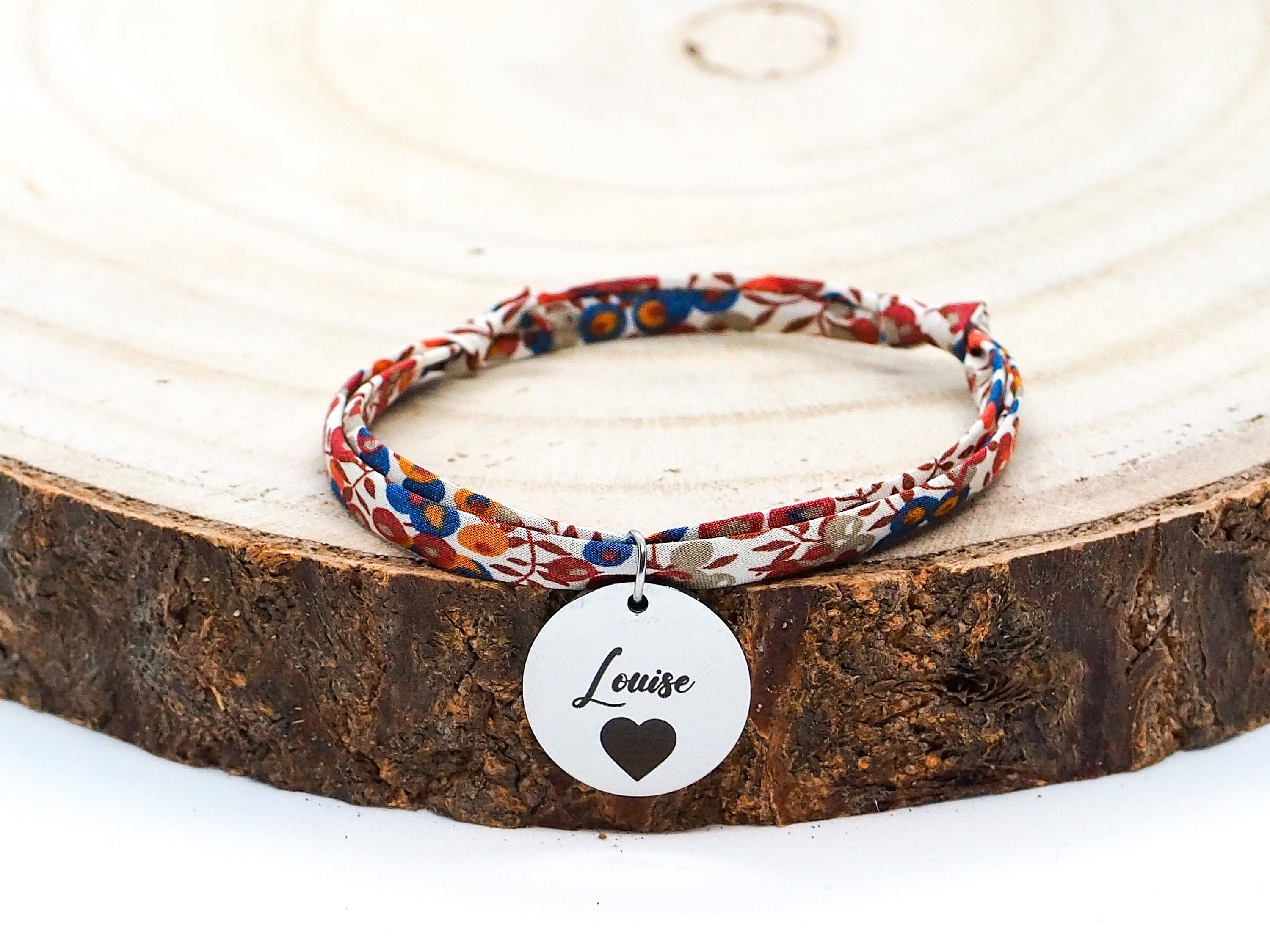 Personalised Floral Liberty Bracelet with Gold or Silver Medal Engrav…
