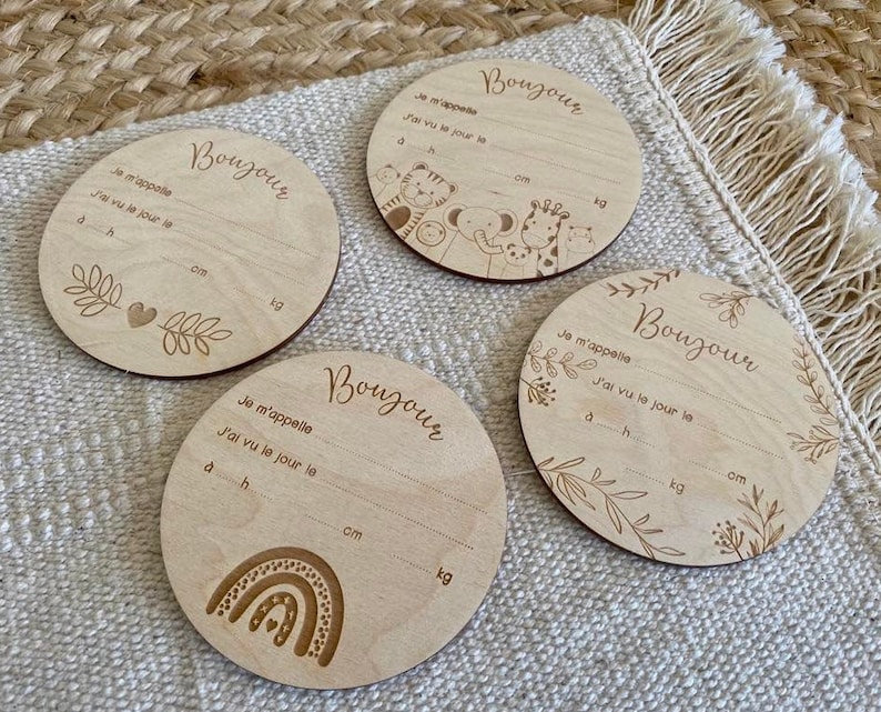 Cartes bienvenue bébé en bois pour naissance bébé, 4 modèles, Bois de qualité, idéal cadeau de naissance. photo bébé ...