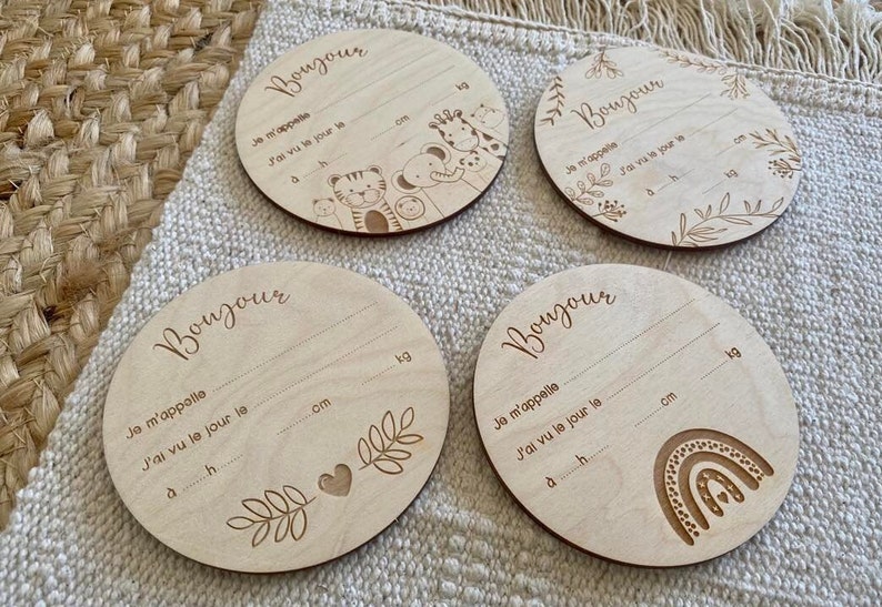Cartes bienvenue bébé en bois pour naissance bébé, 4 modèles, Bois de qualité, idéal cadeau de naissance. photo bébé ...